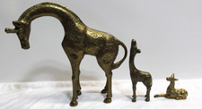 Vintage Solid Brass Giraffes Set of 3  – Natural Patina 8 1/2" 5 1/8" & 2 1/8"