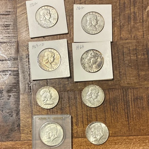 Franklin & Kennedy Silver Half Dollar Lot 1962-1964 Denver 50C Collection (8)