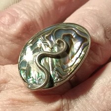 Sterling Silver Abalone Shell Inlay Ring Size 8 with sterling accent.