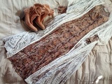 Cloud White Embroidered Floral Botanical Open Front Kimono Long Duster Cotton L