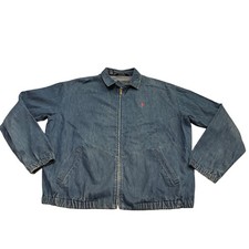 Polo Ralph Lauren Mens Denim Harrington Jacket Blue Zip Up Red Pony Large Vtg