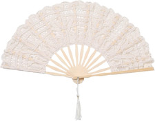 Cotton Lace Folding Handheld Fan Embroidered Bridal Hand Fan with Bamboo Staves