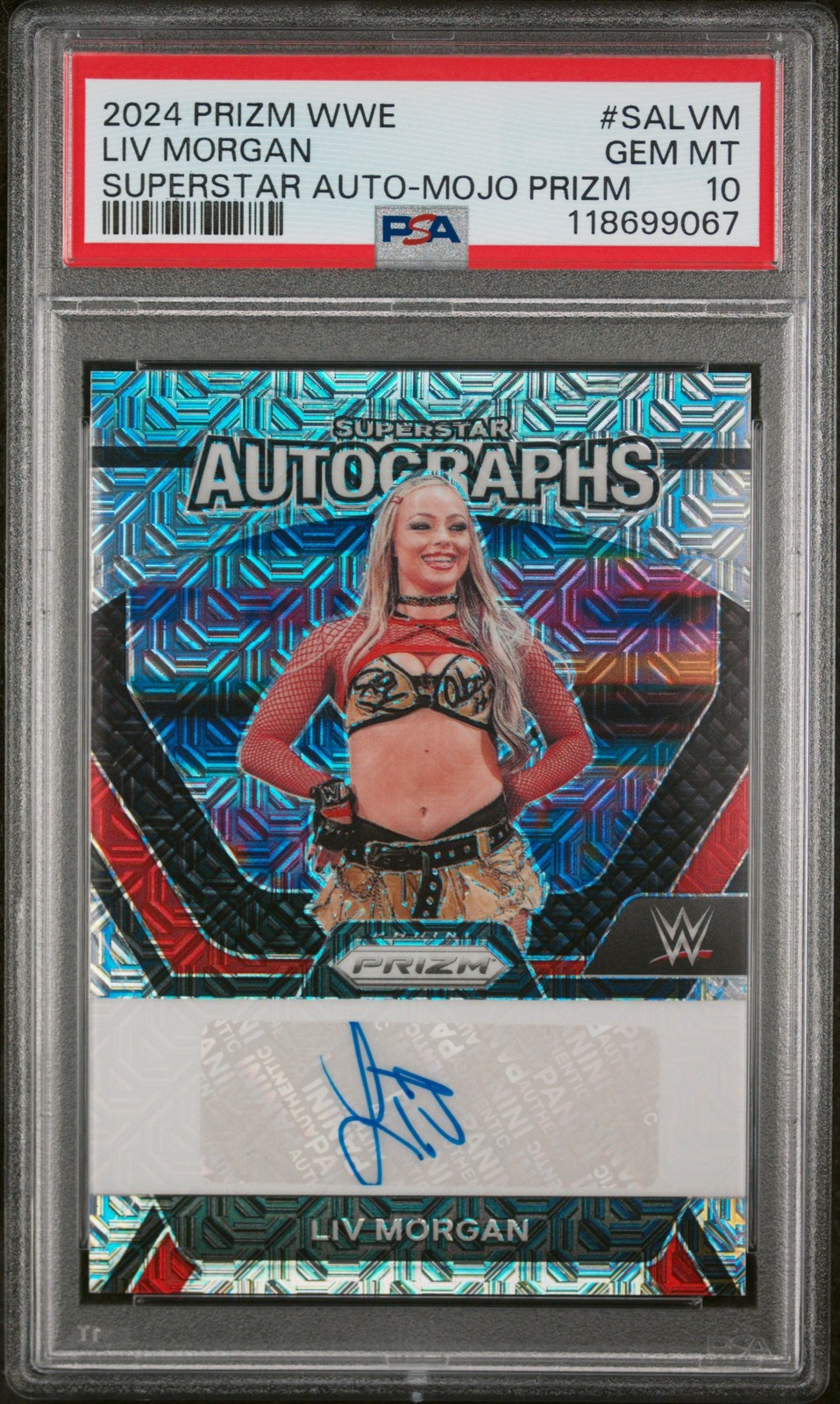 2024 PANINI PRIZM WWE SUPERSTAR AUTOS MOJO PRIZM #SALVM LIV MORGAN 12/25 PSA 10