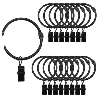 Black Curtain Rings with Clips 2 Inch, 18 Pack 2'' Metal Openable Curtain Clip...