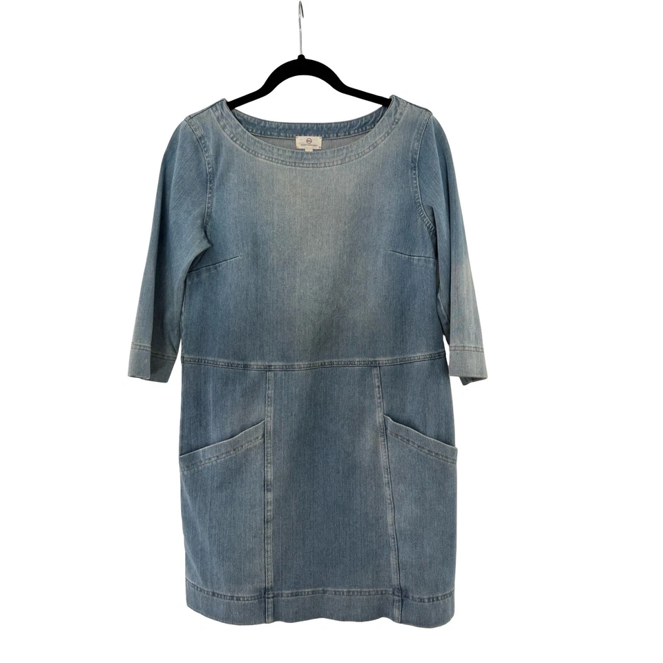 Anthropologie AG Adriano Goldschmied Denim Dress 3/4 Sleeve Boat Neck Pockets XS - Image 2 of 4