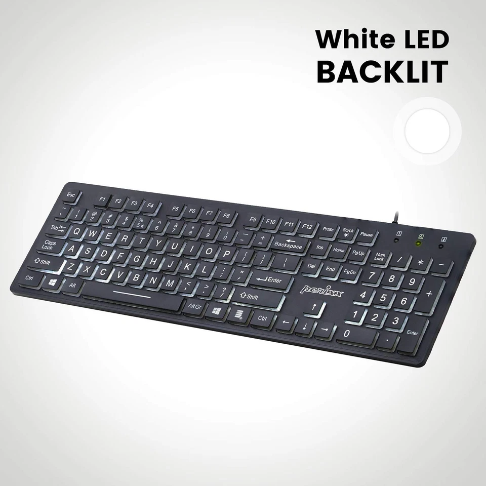 Wired USB Keyboard, Big Print, Backlit LED, US English Layout, Black - Image 3 of 4