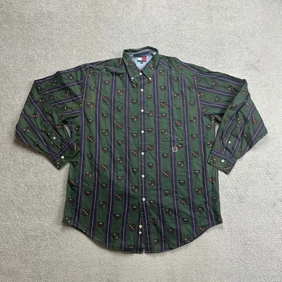 TOMMY HILFIGER Herren Hemd Shirt Gr M Muster Crest Retro Classic Logo 32502 Grün - Bild 1 von 4