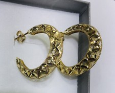 14K Solid Yellow Gold Hoop Stud Diamond Cut Earrings 3.29GM 555 Italy