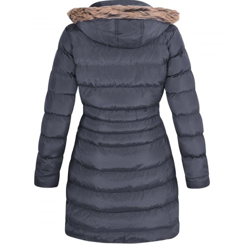 Womens Long Fur Trimmed Hooded Padded Puffer Parka Ladies Winter Jacket Coat - Picture 13 of 13
