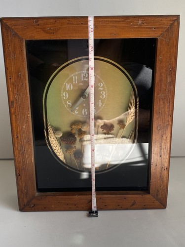 Vintage 1970's Shadow Box Clock With Dried Flowers Wood Frame Glass- Not Working - Picture 6 of 6