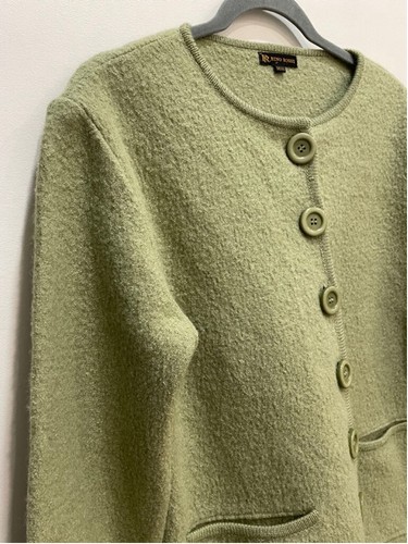 Vintage Rino Rossi Boiled Wool Jacket Cardigan Button Up Floral Cutout Green M - Picture 3 of 19