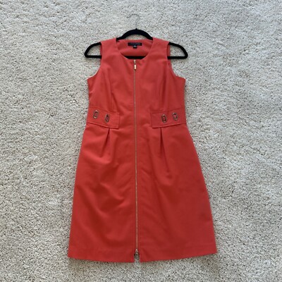 Robe Rouge Sans Manches Sharagano Taille 6 - Fermeture Zip, Longueur Genoux, Occasion Très Bon état
