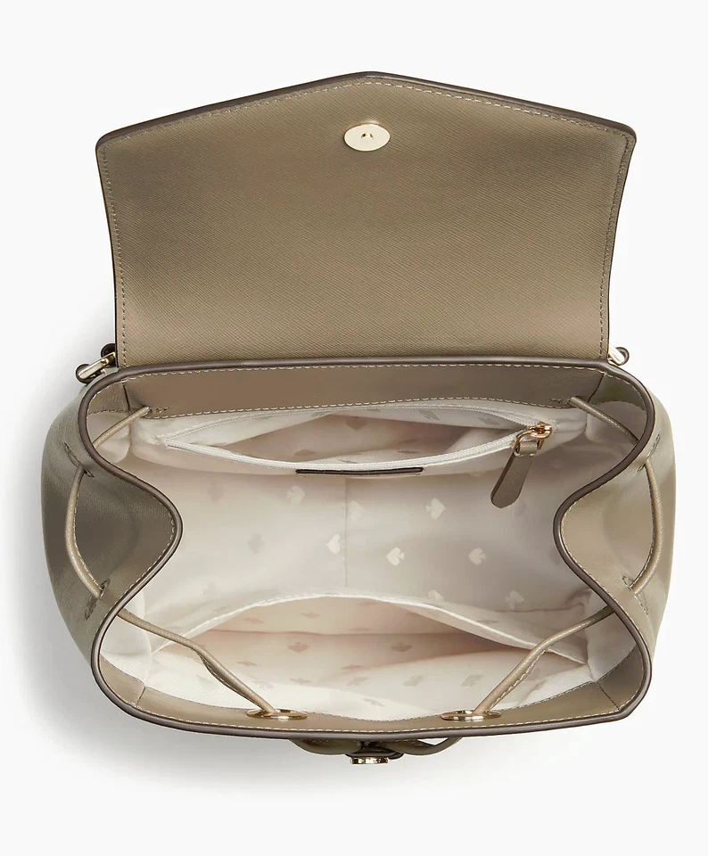 Nueva Mochila Kate Spade Lizzie Mediana Cuero Solapa Thunder Cloud Taupe Nueva con Etiquetas $359 Foto 3 de 4