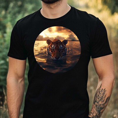 Herren T-Shirt Tiger schwimmt im Meer Motiv Baumwolle Größe XS bis 5XL