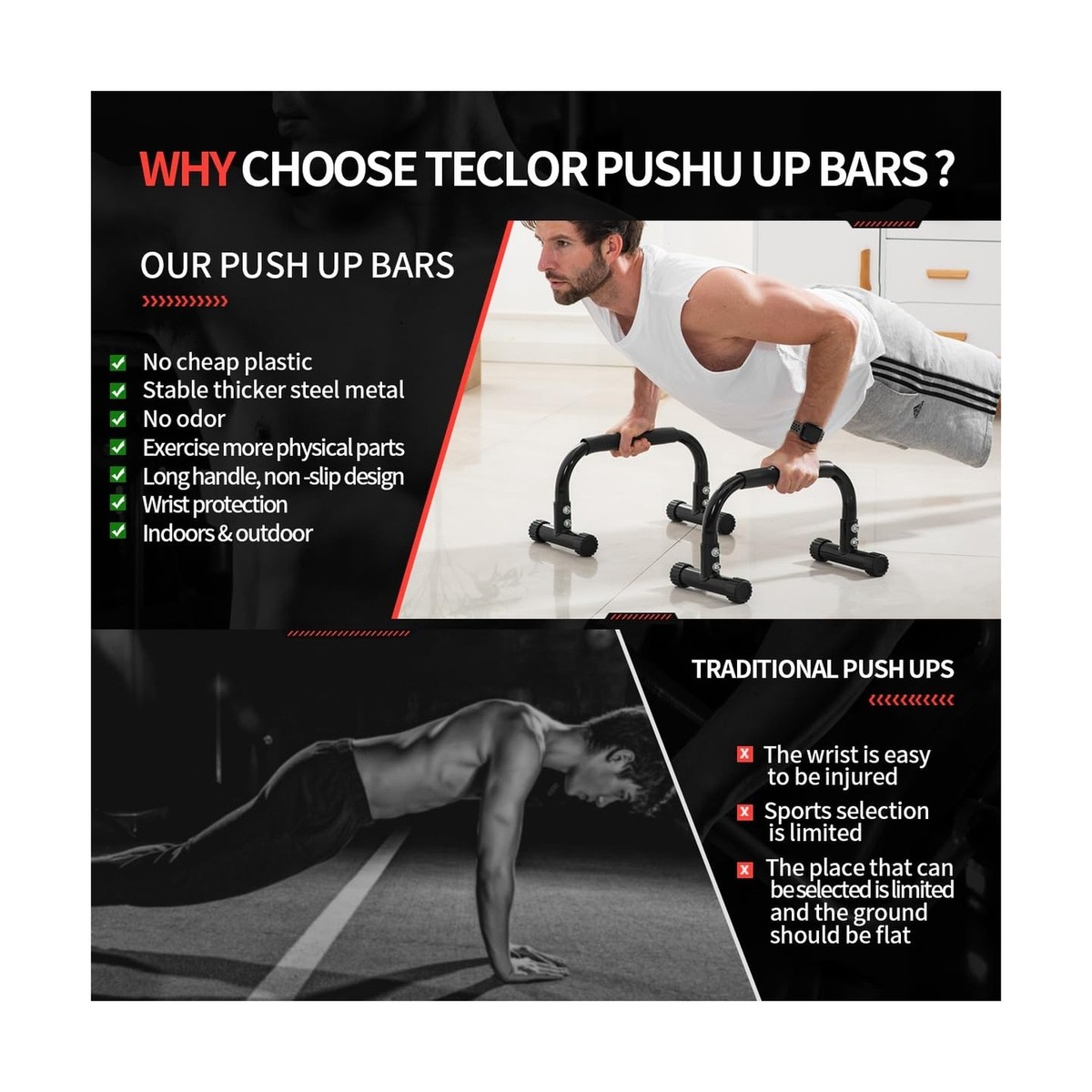 Gymnastics Bar Parallettes Bars For L-sit Dip, Heavy-Duty No