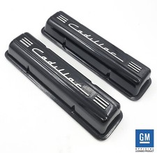 Black Aluminum Cadillac Script Valve Covers For Small Block Chevy - No Holes