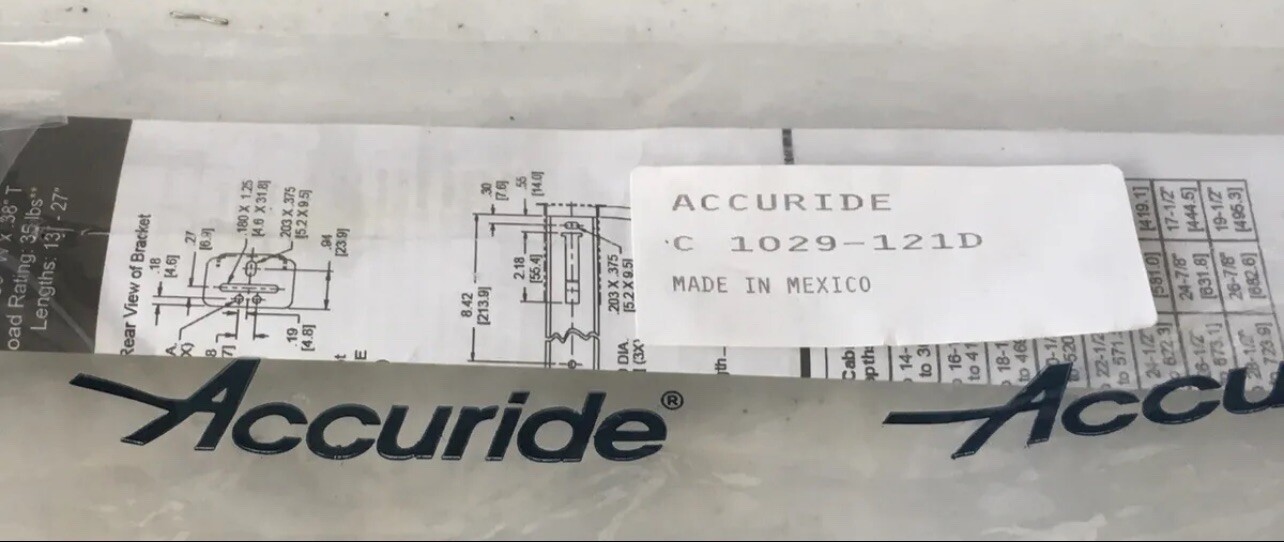 ACCURIDE #C 1029-121D Series Center Undermount Drawer Slide 21"