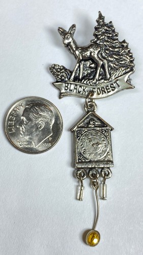 Black Forest Vintage Silver Tone Souvenir Pin Cuckoo Clock - Picture 2 of 8