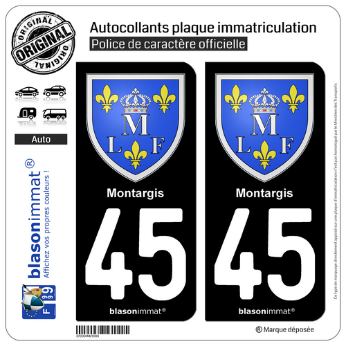 2 Stickers autocollant plaque immatriculation : 45 Montargis - Armoiries - Picture 9 of 9