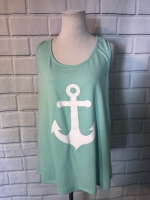 NWOT 12PM by MON AMI Nautical Anchor Racerback Tank Top Back Bow Aqua Coral Sz L