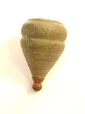 small unpainted antique wood  metal toy spinning top