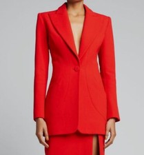 $1595 Sergio Hudson Women's Red Sculptured Wool Blazer Coat Jacket Size 2