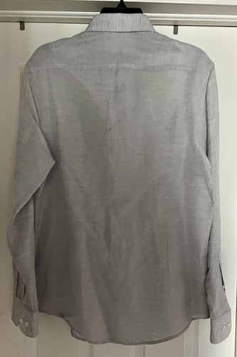 Murano Baird McNutt Linen Long Sleeve Shirt Slim Fit Med Light Gray Solid NWT - Picture 4 of 4