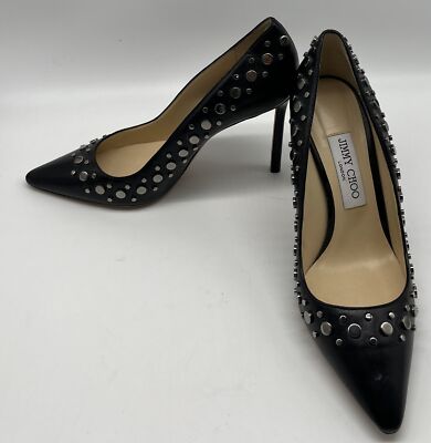 Jimmy Choo Black Leather silver circle Studded Pointed Toe  display picture 1