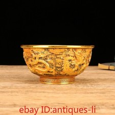 Collection of Ancient Chinese Bronze Gilded Black Gold Dragon and Phoenix Bowls