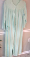 Vtg Shadowline Green Long 2-Piece Nightgown Robe Set Lace Flowers USA Size M