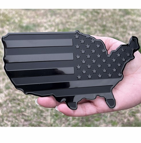USA Black Metal Map Flag Emblem for Cars, Trucks 7"x4" 2pcs Forward and Reverse - Picture 4 of 6