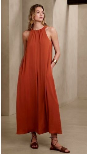 Banana Republic Jumpsuit Women Medium Orange Crew Neck Wide Leg Open Back NWT