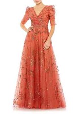 NWT Mac Duggal Sequin Puff Sleeve Tulle A-Line Gown in Cinnamon Size 20