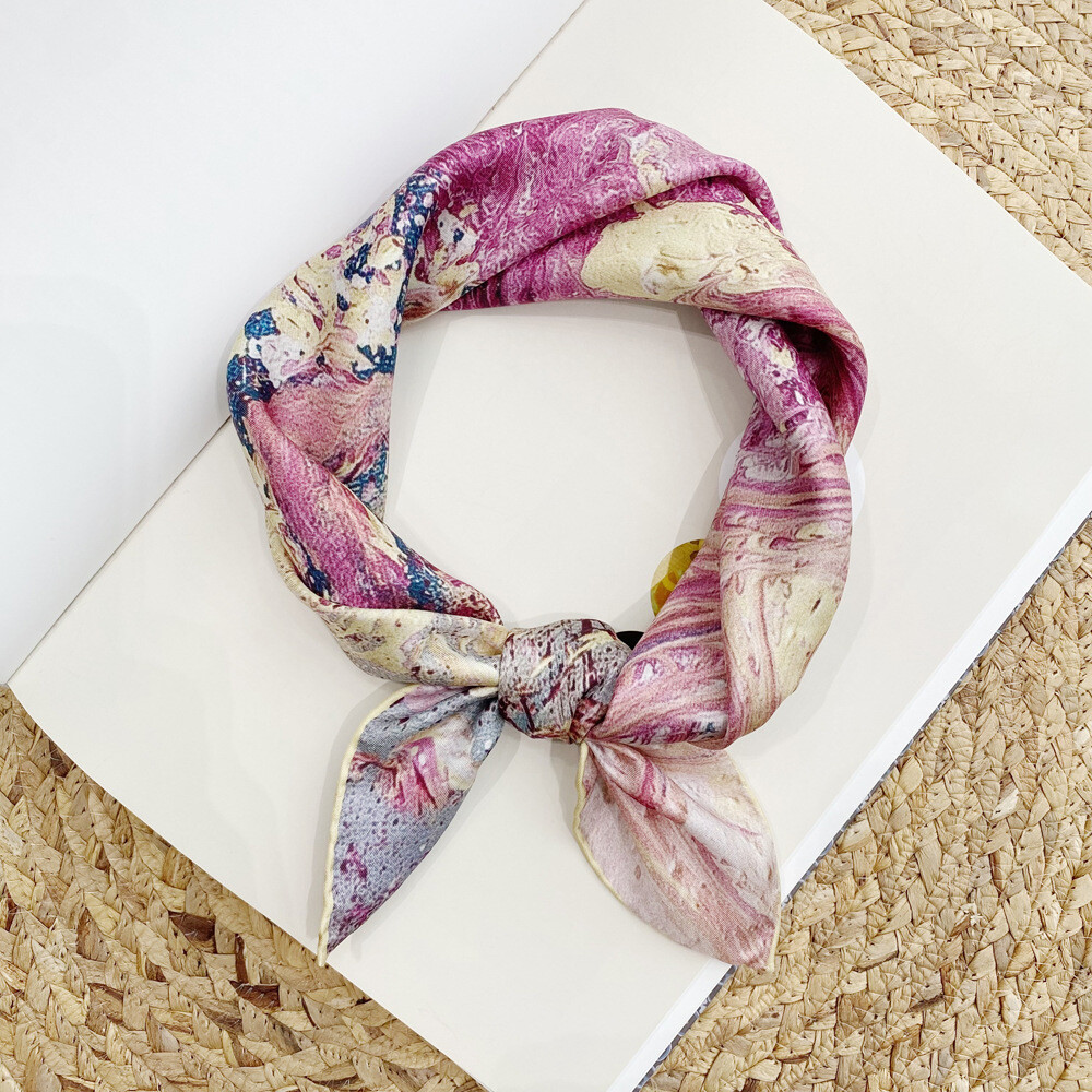 New Boutique Twill Silk Scarf Office Necktie Hairband Print Square Scarf 53cm；
