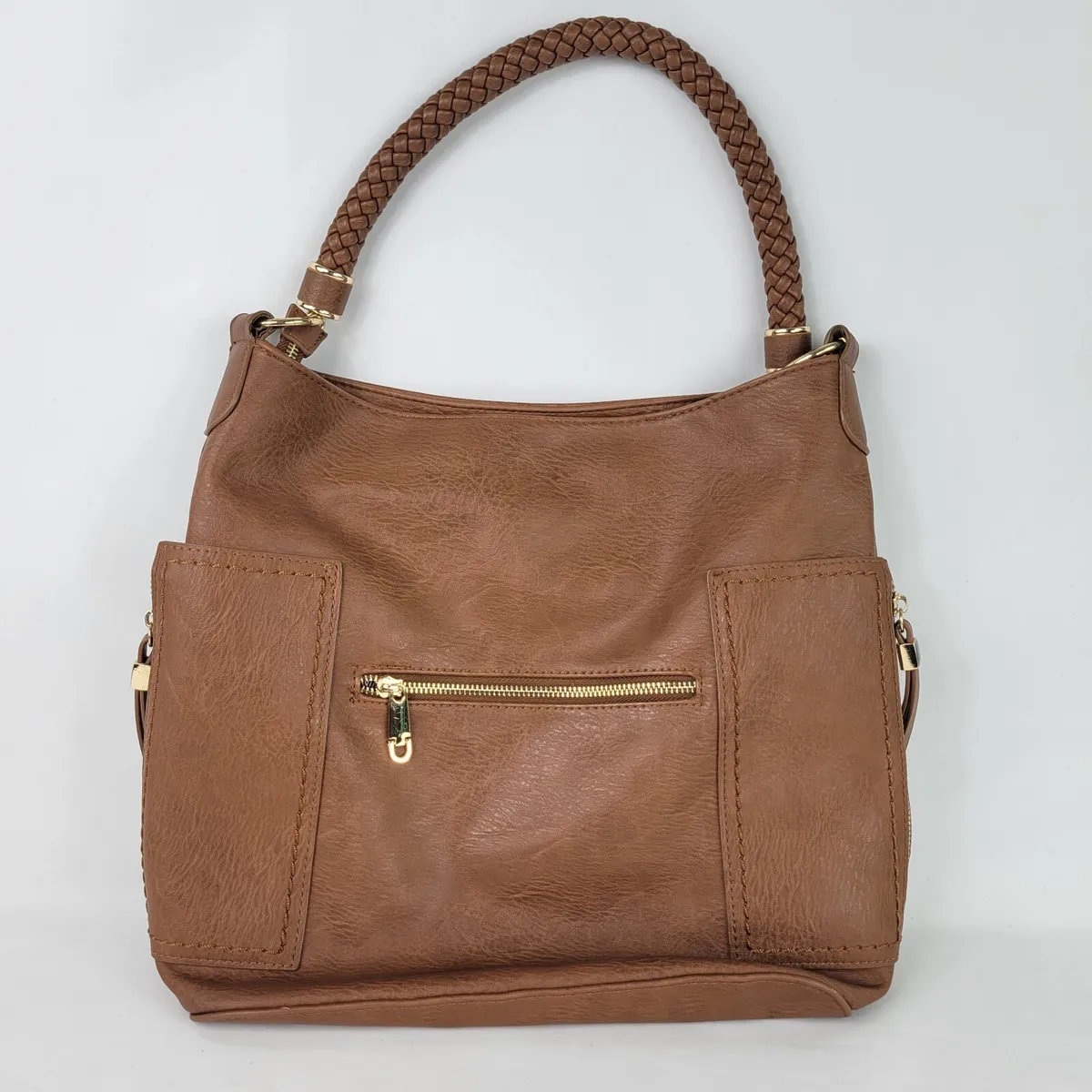 Miztique The Grace Hobo Purse with Braided Handle in Brown Vegan Leather Bag