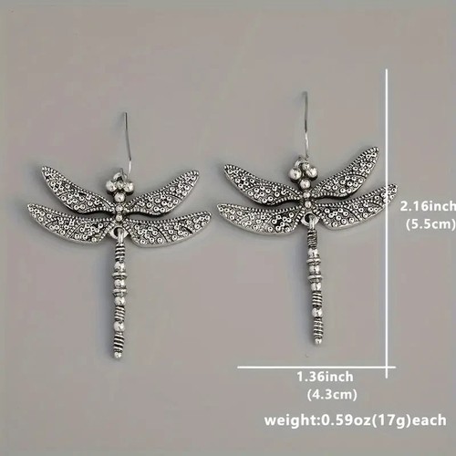Retro Boho Silver Plated Vintage Dragonfly Dangle Earrings Women Gift - Picture 2 of 3