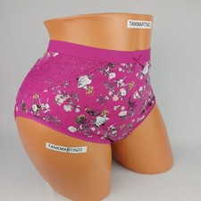Lane Bryant Cacique Cotton High Leg Brief Panties 18/20 Plus Pink Floral Flowers