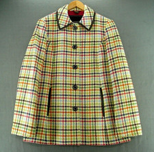 Designer Logo Coach Jacket Women's S Multicolor Plaid Leather-trimmed Collar