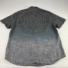 Affliction Shirt Mens 2XL Button Up Embroidered Spell Out Short Sleeve Camp