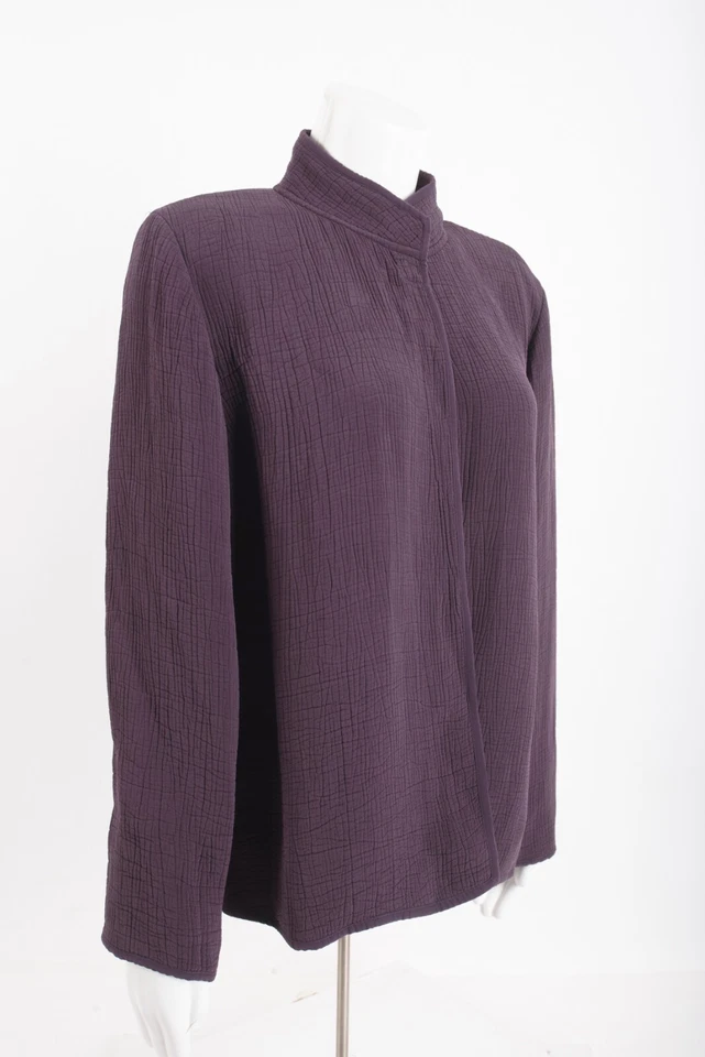 Traje Blazer Mujer Eileen Fisher Talla M Púrpura Ciruela Profunda Texturizada Seda Foto 2 de 4