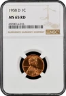 1958 D Lincoln Cent MS 65 Rd by NGC
