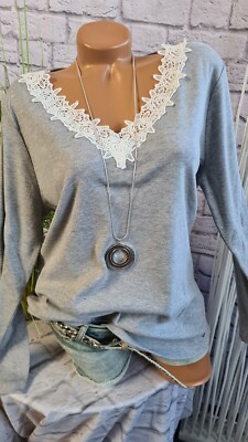 Shirt Langarm Grau Spitze Arizona AJC  36 bis 48/50 (1722)