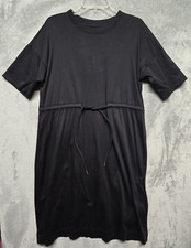 Everlane Dress Womens Small Black The Luxe Cotton Drawstring Tie Front Midi