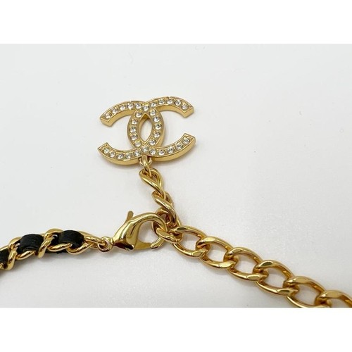 CHANEL Necklace AUTH Coco Pendant Choker CC Gold Stone Leather Black B22K Box - 第 10/11 張圖片