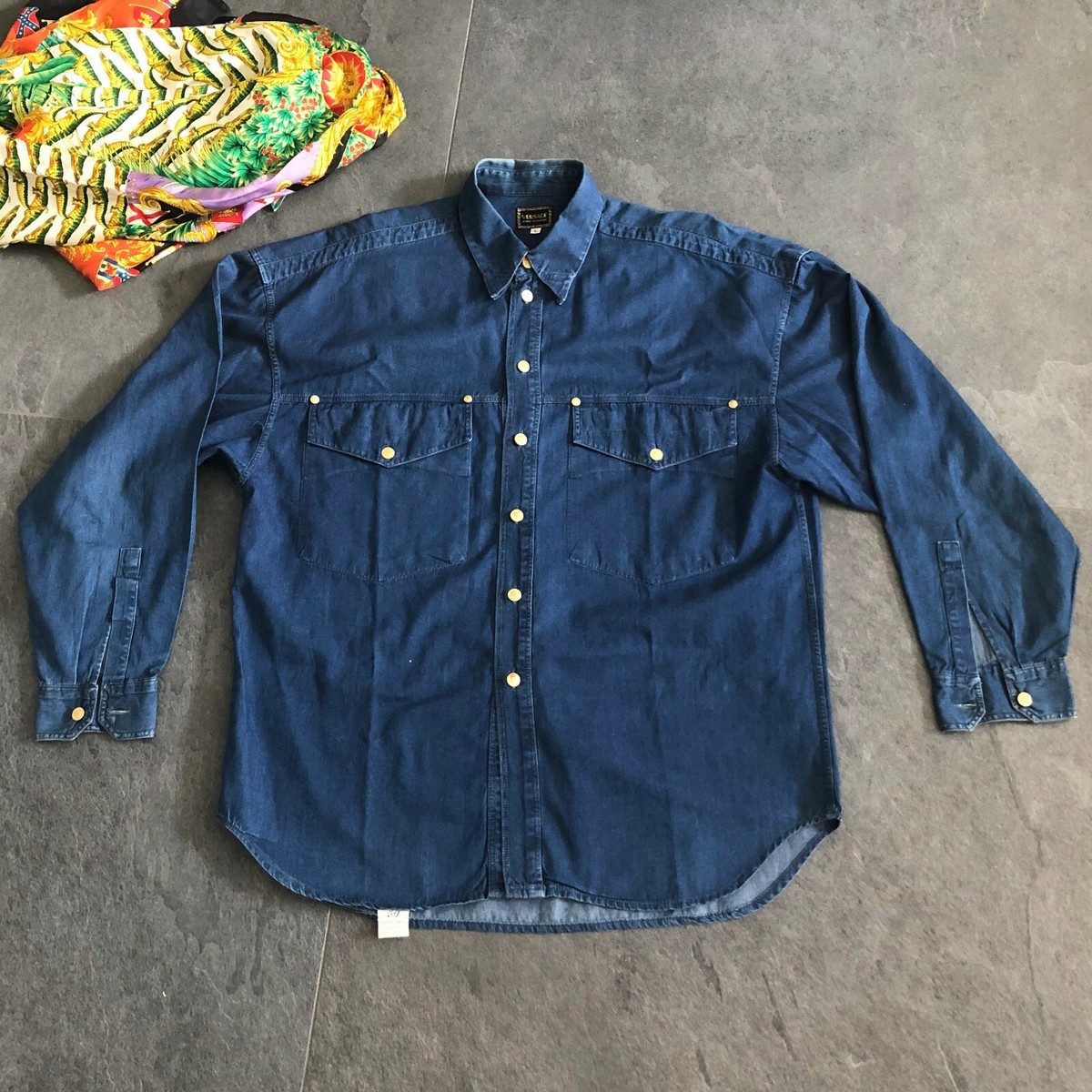 VERSACE JEANS SIGNATURE men's shirt blue cotton western size