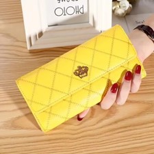 Classic Argyle Embroidery Wallet Women Folding Long Money Clip Clutch Bag Yellow