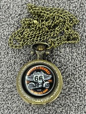 Vintage Route 66 Men's Pocket Watch - Classic Stainless Steel gold color