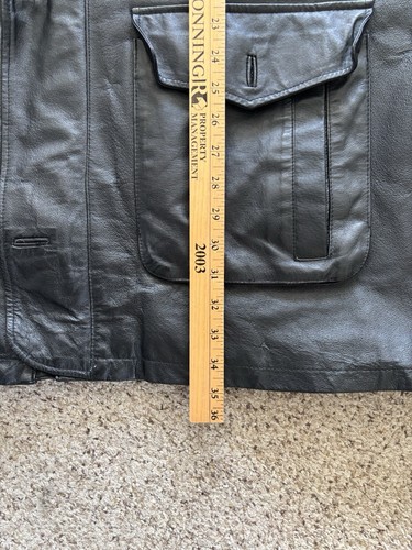 KING SIZE BLACK LEATHER DRESS COAT JACKET MEN’S 3XL TALL ZIP UP & BUTTONS - Picture 16 of 23