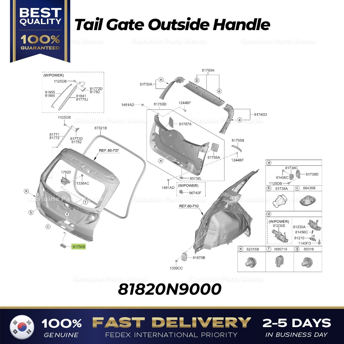 ⭐Genuine⭐ Tail Gate Outside Handle 81820N9000 for Hyundai Tucson