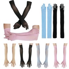 Womens Bridal Mesh Sheer Gloves Stretchy Full Finger Long Gloves Opera Length  